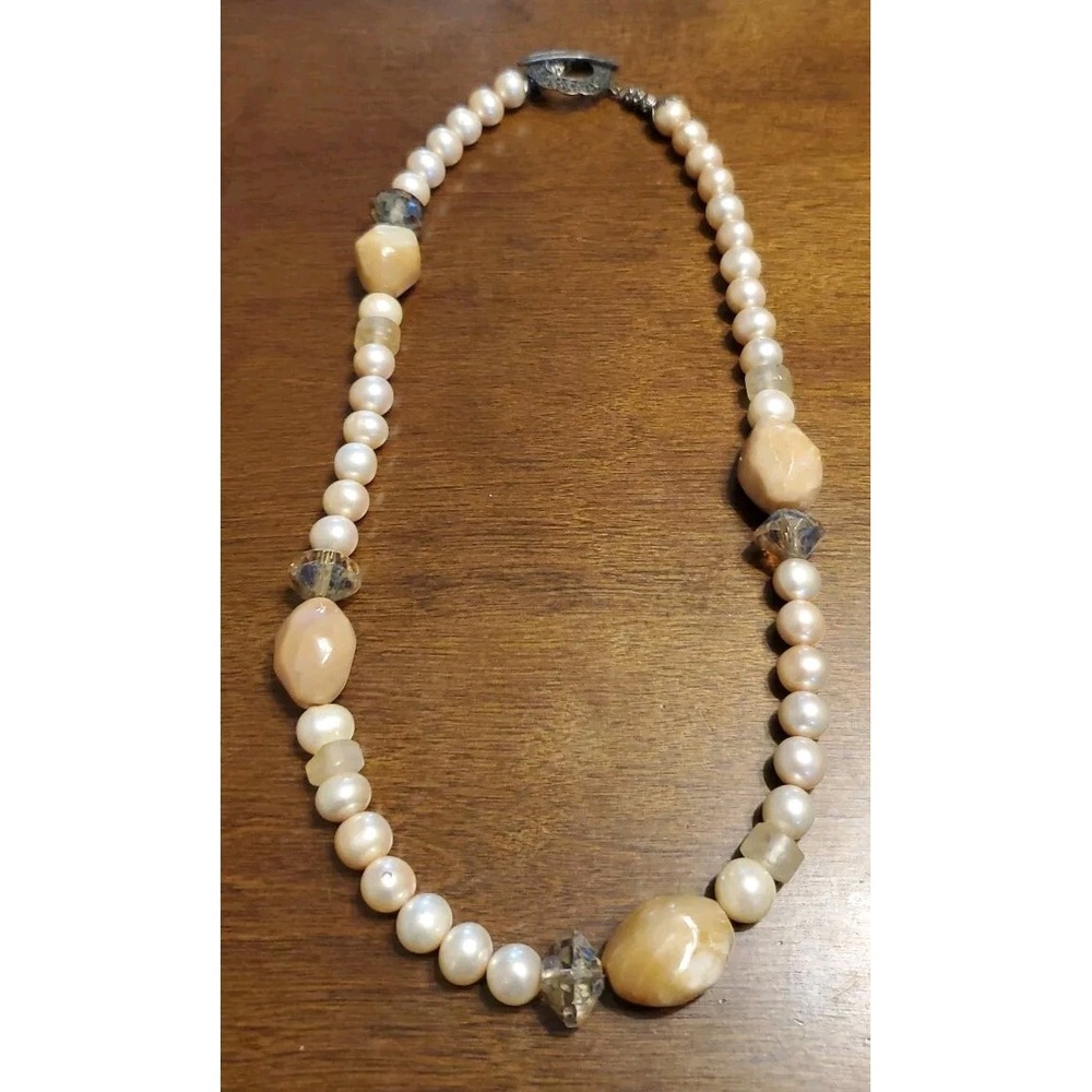 JBB Real Pearl and Stone Necklace Vintage 20"‎